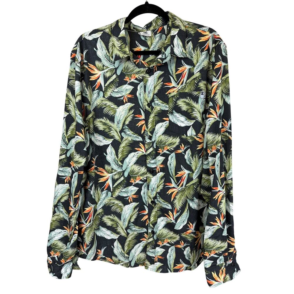 DC Multicolored Hawaiian Print Long Sleeve Button Up Shirt Size L